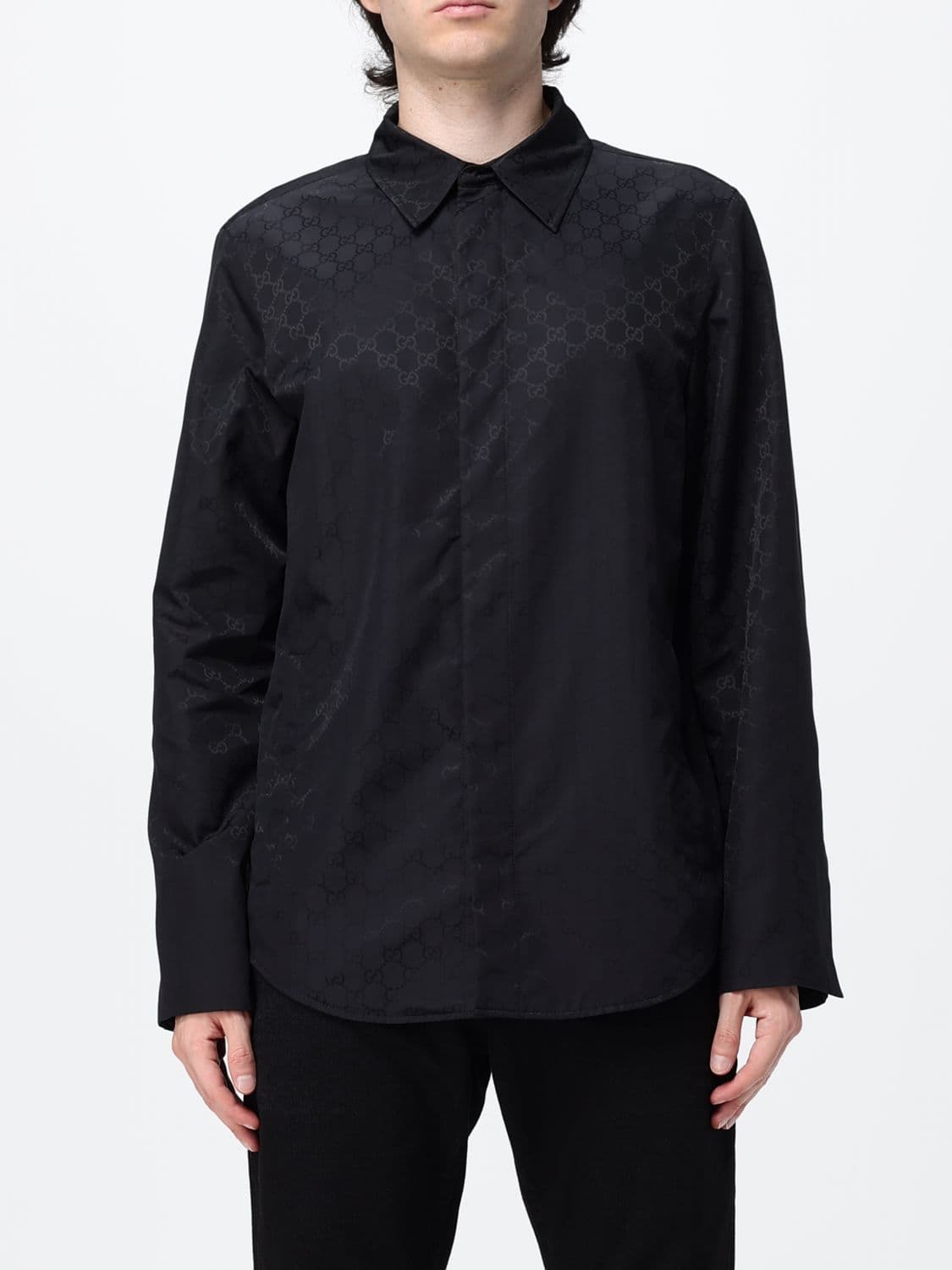 Gucci Long-Sleeved Silk Blend Shirt with GG Monogram Pattern