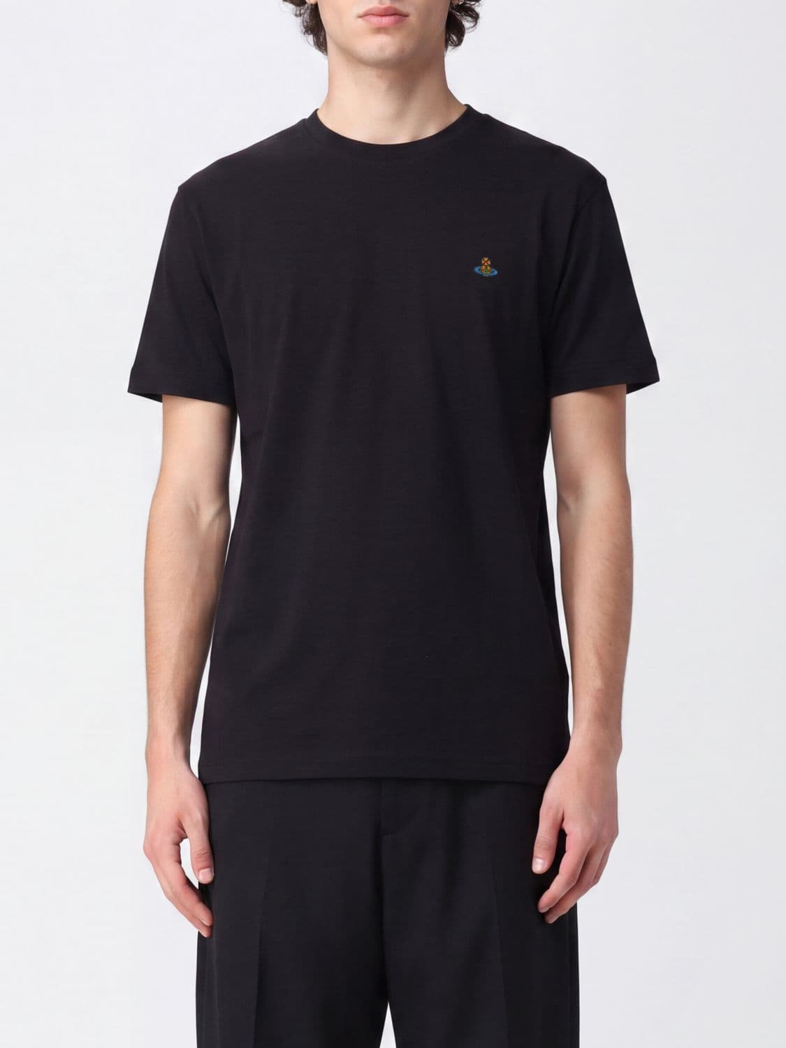 Vivienne Westwood Cotton T-Shirt with Contrast Embroidered Orb Logo on the Chest