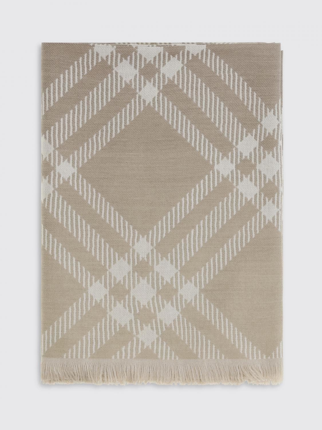 Burberry Wool and Mulberry Silk Scarf with Check Pattern and Fringed Edges · OS