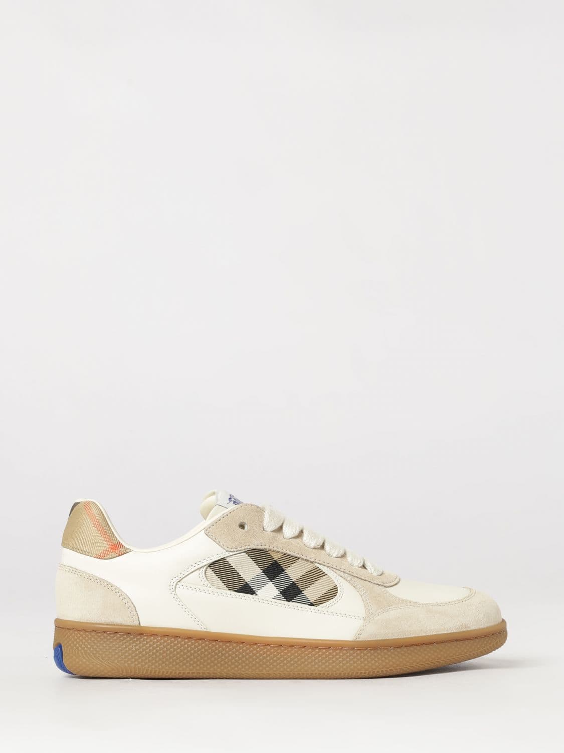 Burberry Terrace Low Top Trainers in Leather with Vintage Check Inserts