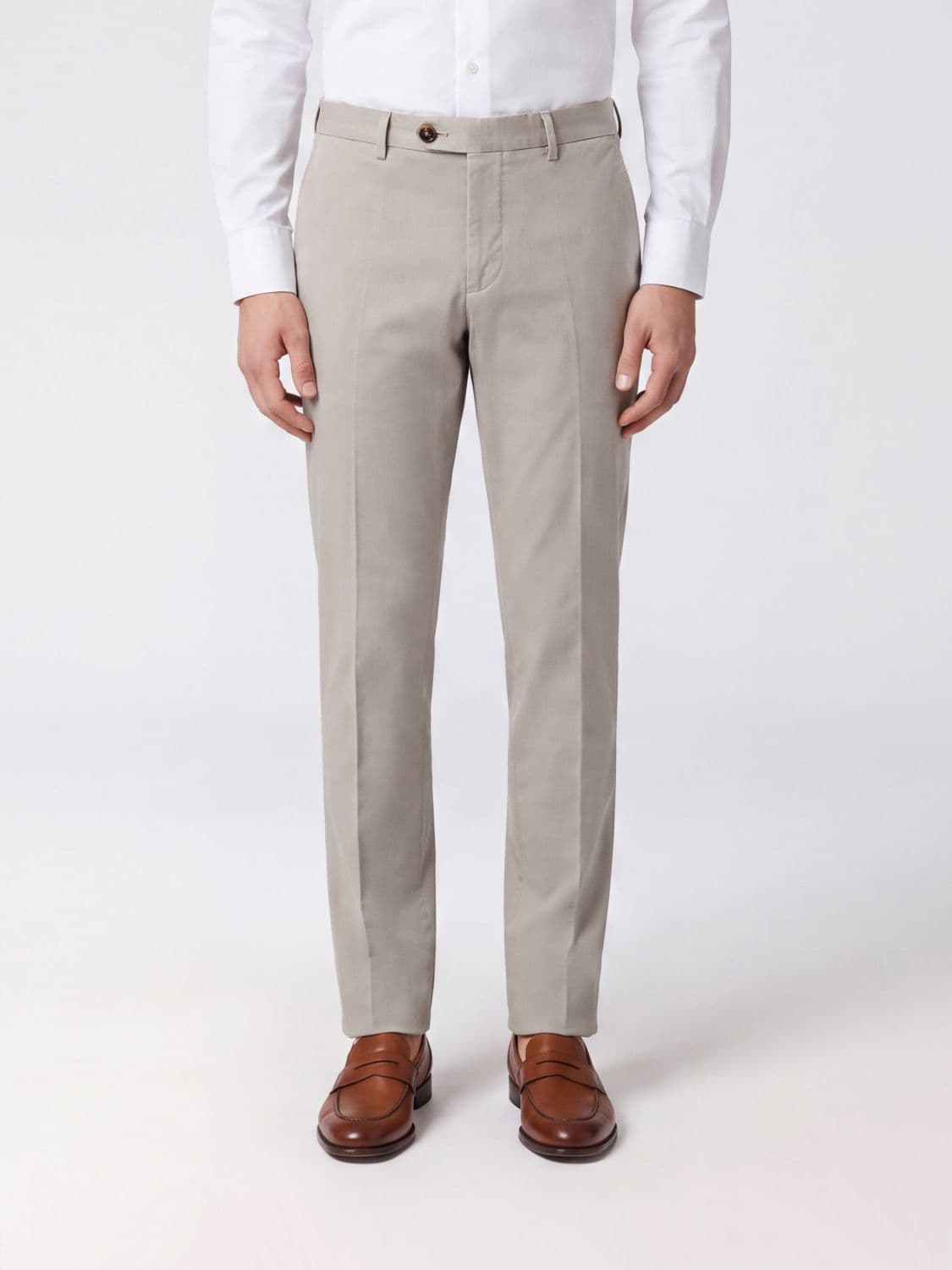 Brunello Cucinelli Slim Fit Stretch Cotton Chino Trousers with Pleats