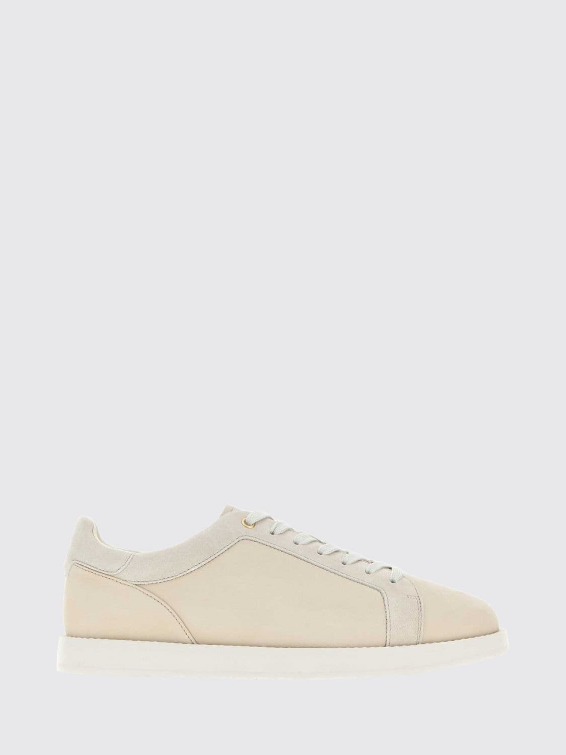 Brunello Cucinelli Low Top Leather and Suede Sneakers with Printed Logo