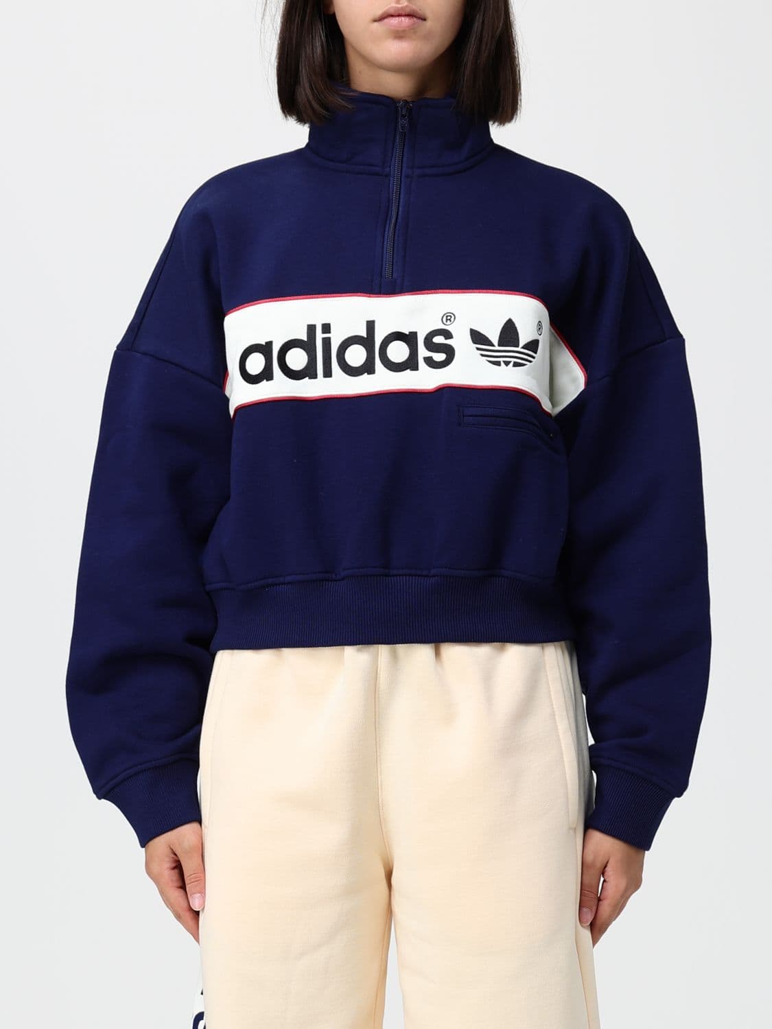 Adidas Originals Half-Zip High Neck Sweatshirt in a Relaxed Fit Cotton Blend