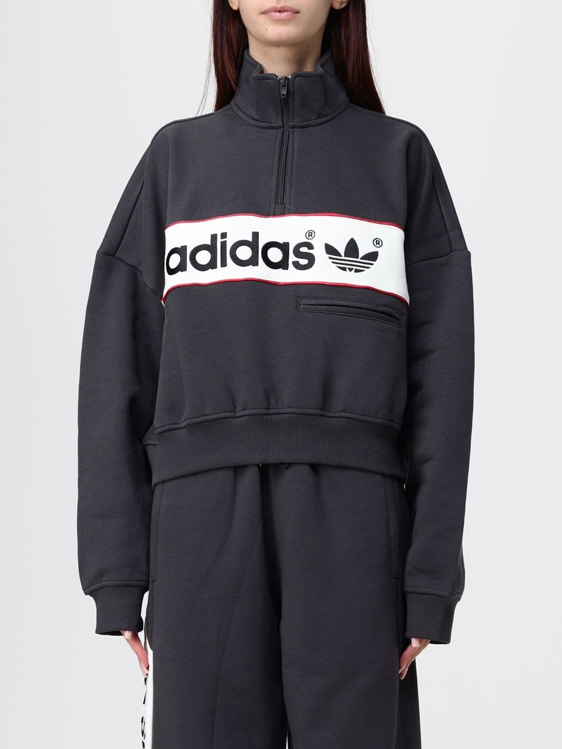 Adidas Originals Half-Zip High Neck Sweatshirt in a Relaxed Fit Cotton Blend
