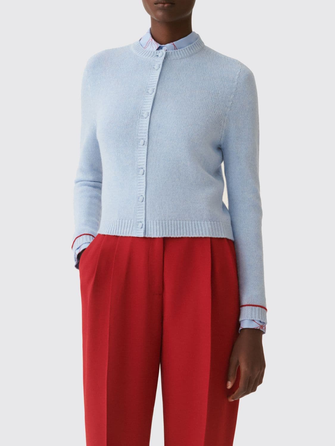 Fabiana Filippi Crewneck Cardigan in Virgin Wool Silk and Cashmere Blend