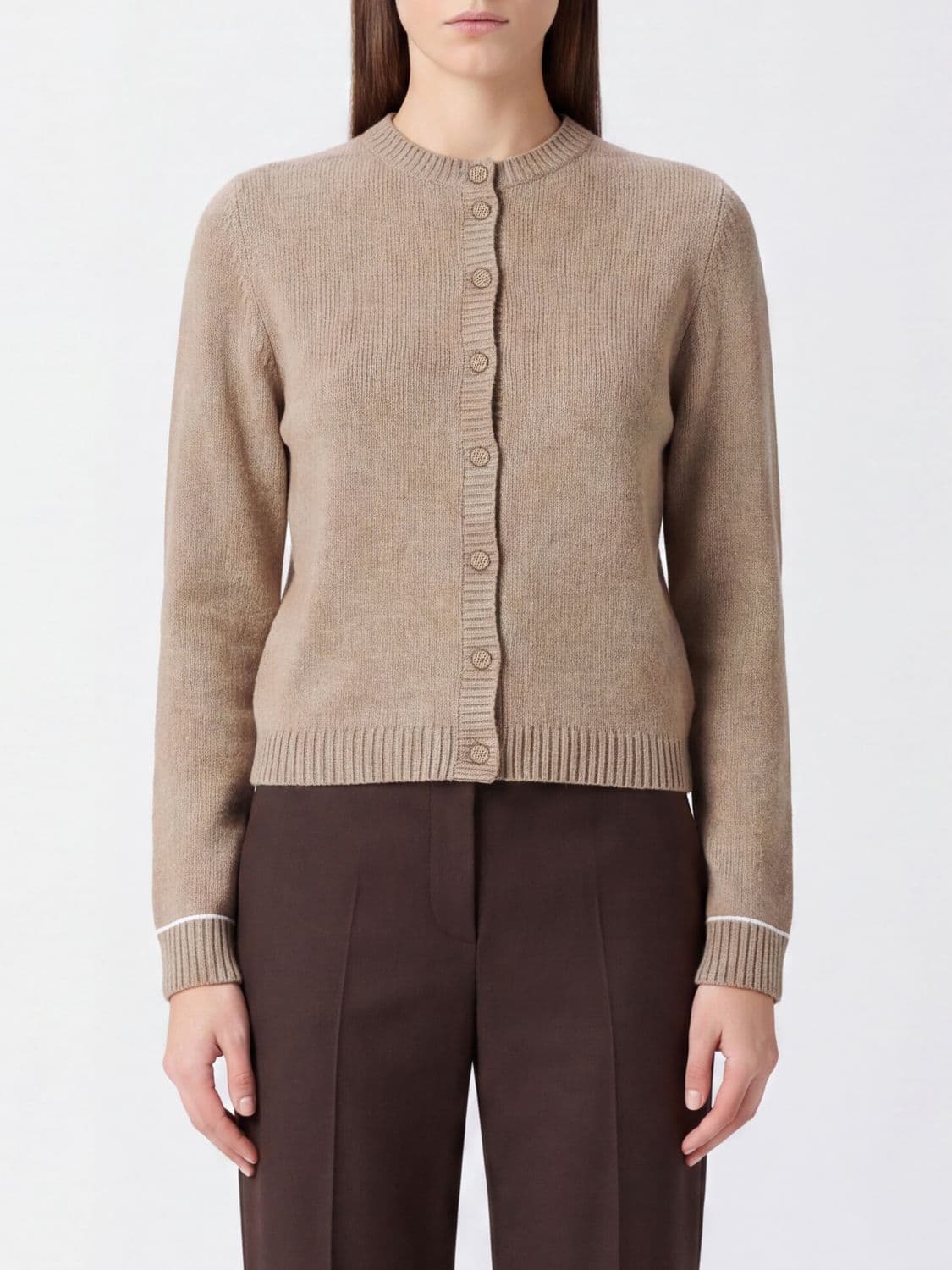 Fabiana Filippi Crewneck Cardigan in Virgin Wool Silk and Cashmere Blend