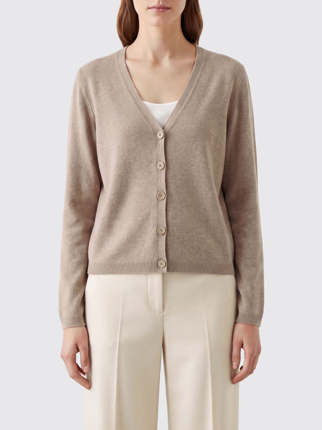 Fabiana Filippi V-Neck Cardigan in Virgin Wool Silk and Cashmere Blend