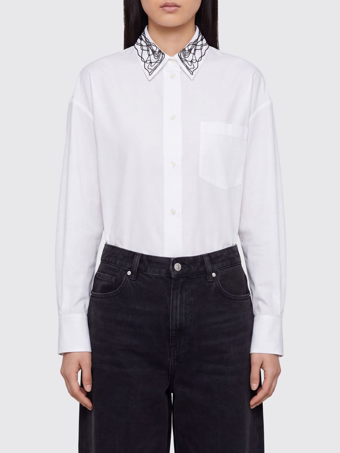 Fabiana Filippi Cotton Poplin Shirt with Embroidered Classic Collar
