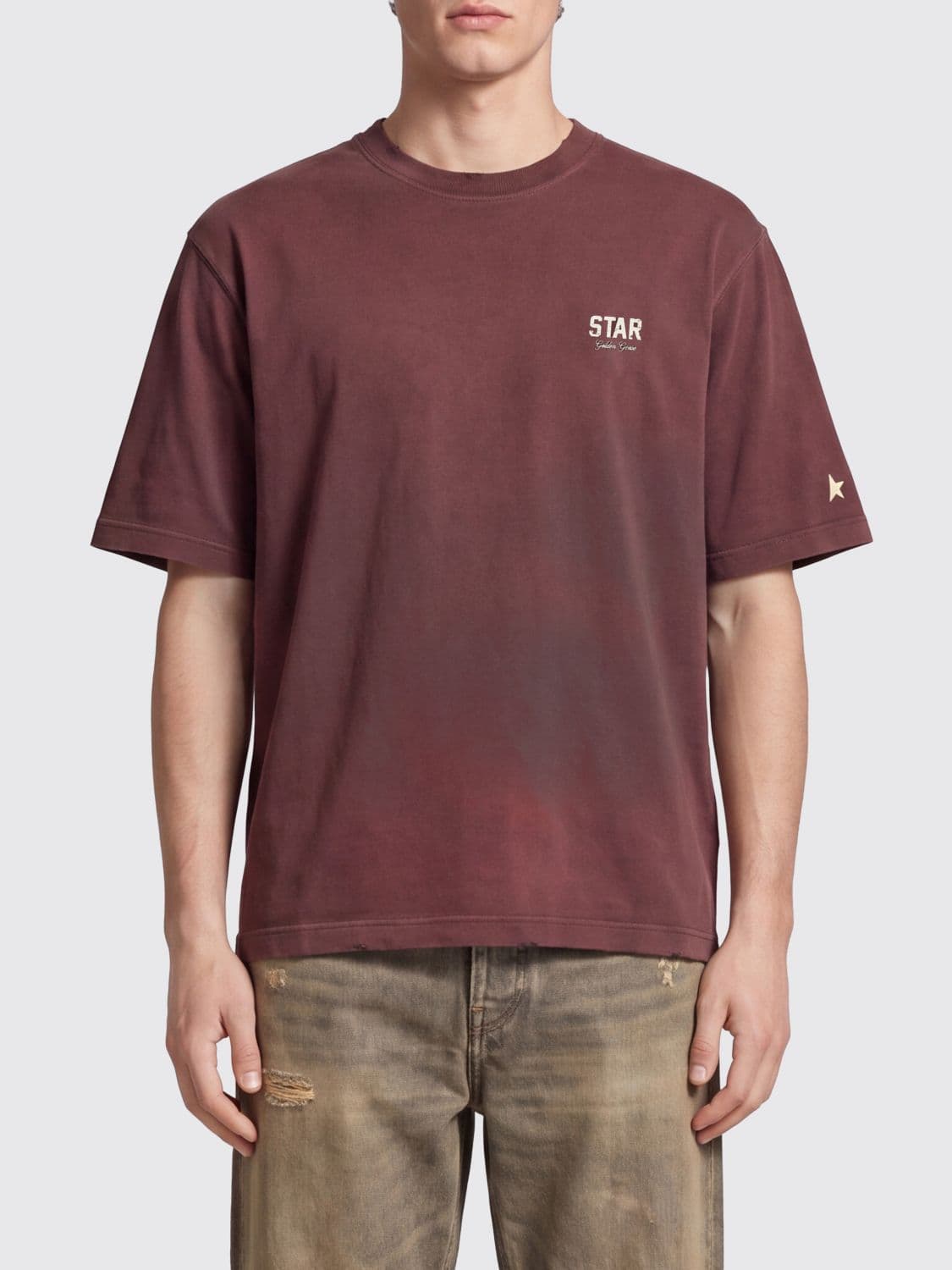 Golden Goose Cotton T-shirt with Printed Logo and Dropped Shoulders