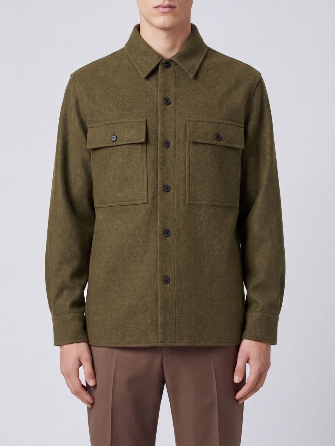 Jil Sander Virgin Wool Shirt Jacket with Flap Patch Pockets