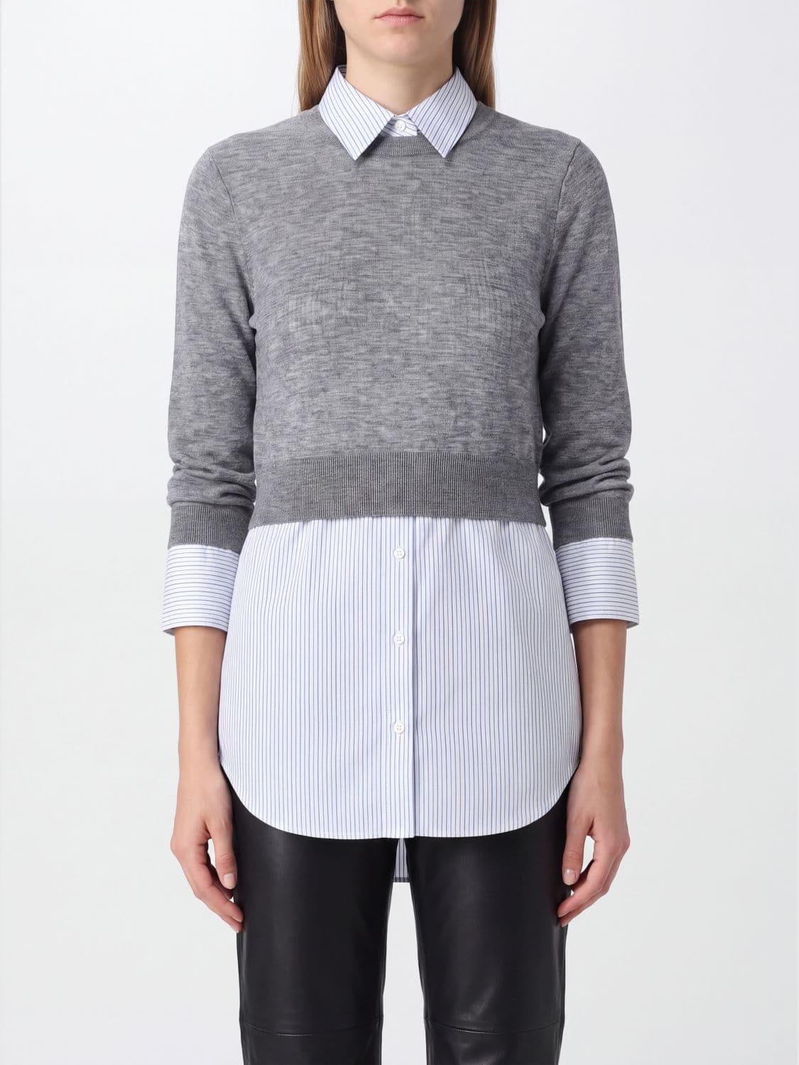 Alexander Wang Slim Fit Bicolor Double-Layer Shirt in Wool and Cotton