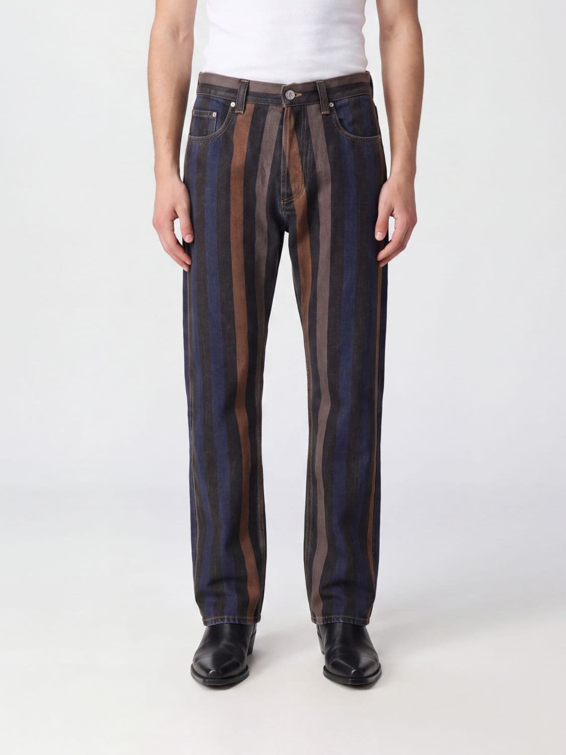 Versace Striped Straight-Leg Cotton Denim Jeans with Medusa Logo