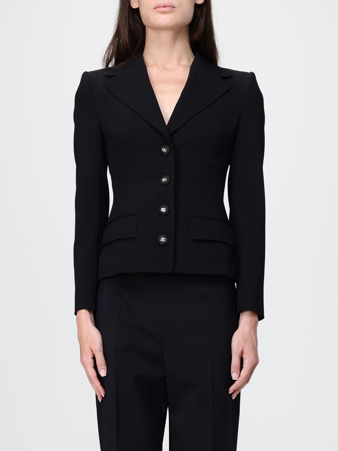 Dolce & Gabbana Short Slim Fit Virgin Wool Blazer with Peak Lapels