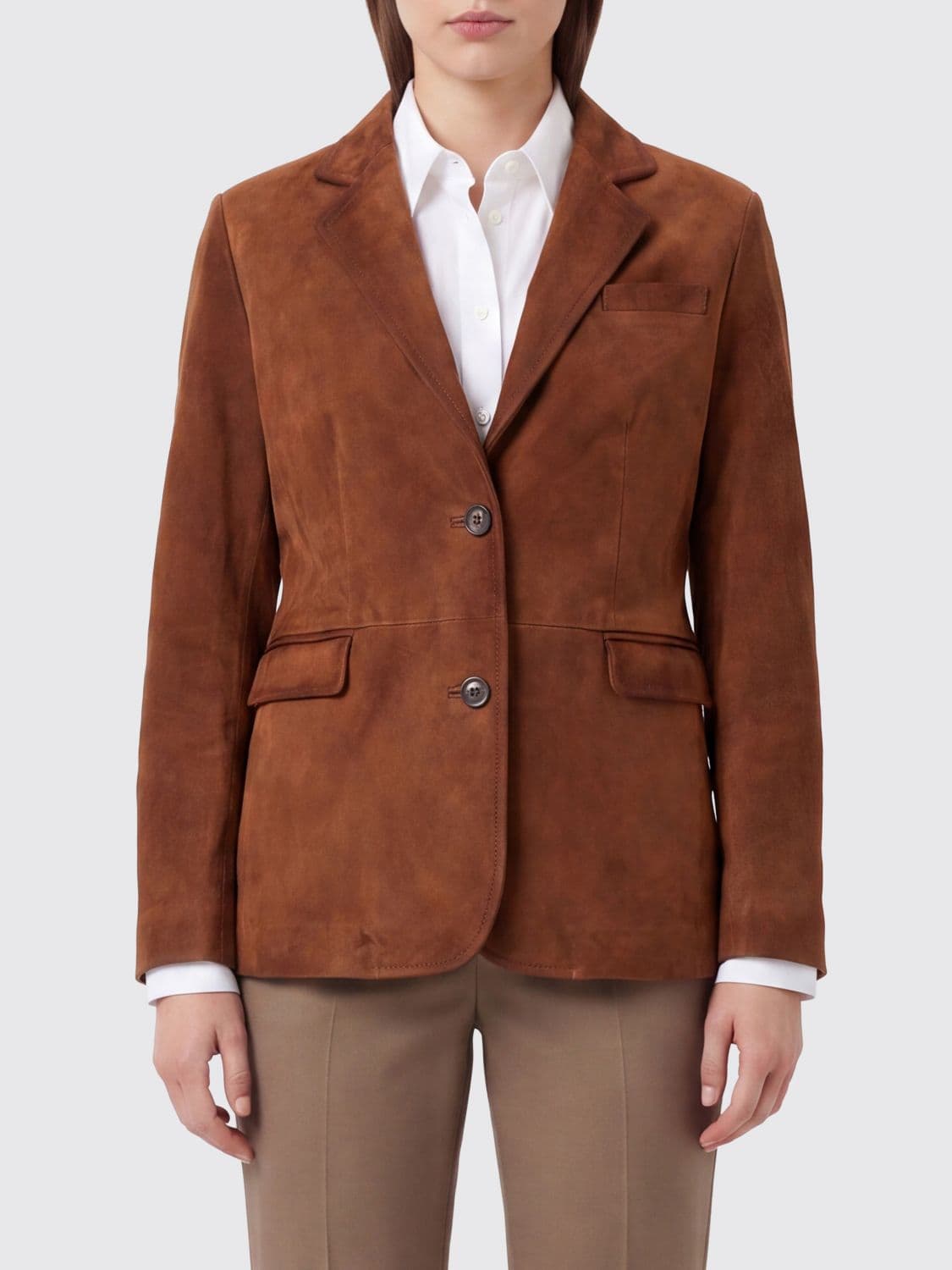 Golden Goose Slim Fit Suede Leather Blazer with Peak Lapels