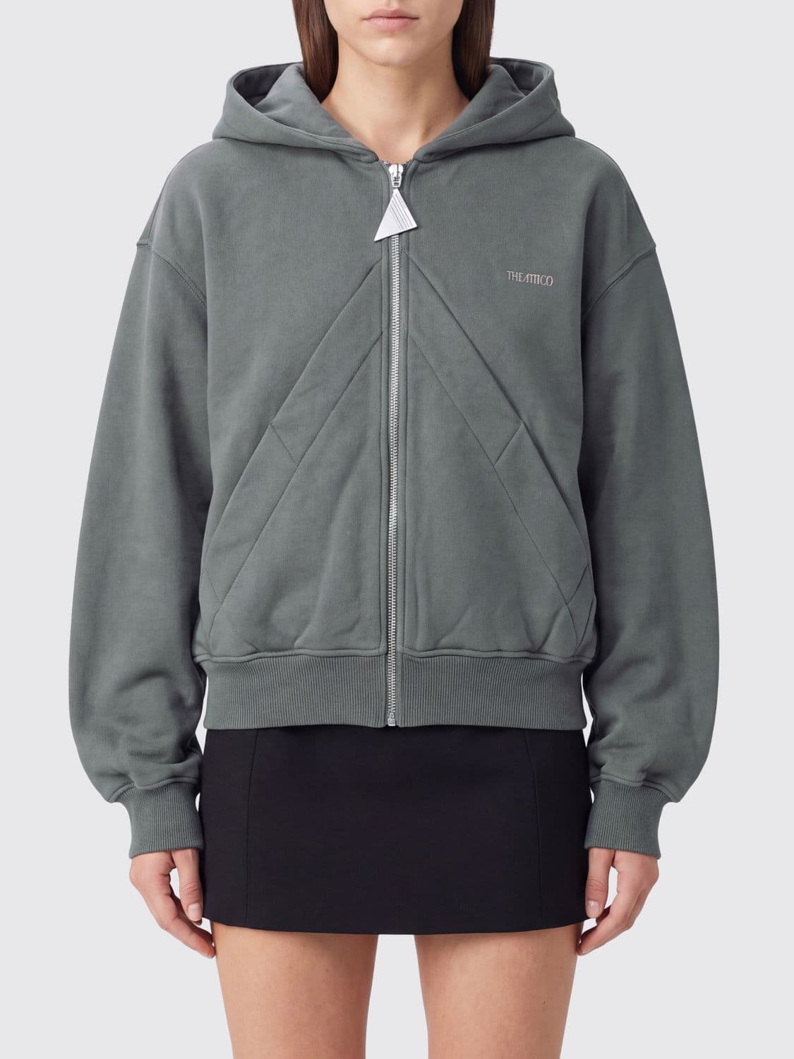 The Attico Oversized Cotton Hoodie with Zip and Contrast Logo