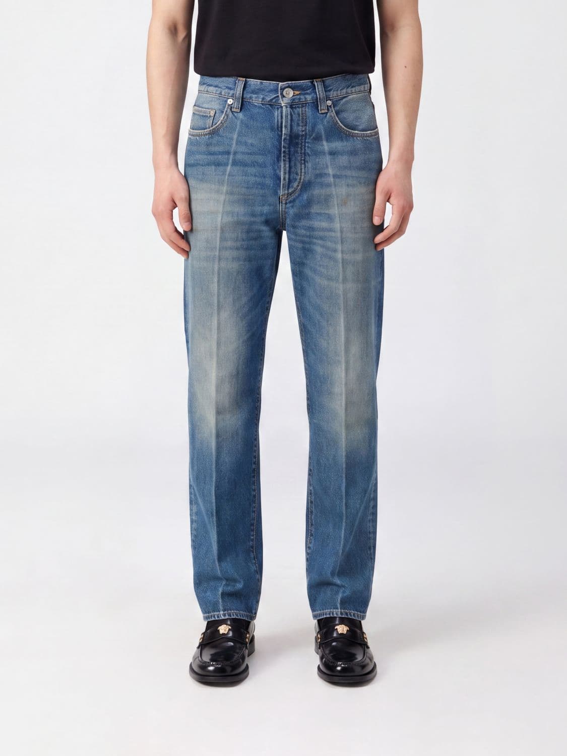 Versace Mid-Rise Straight Fit Cotton Denim Jeans with Medusa Logo