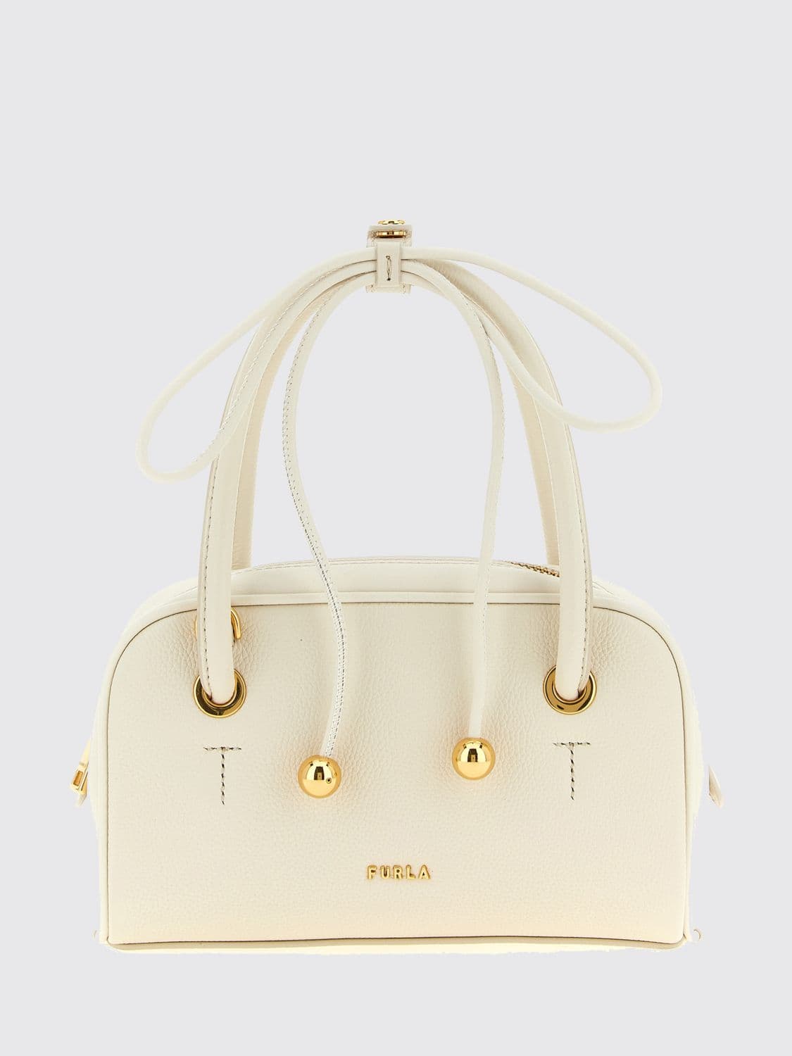 Furla Poppy Mini Full-Grain Leather Handbag with Double Handle and Shoulder Strap