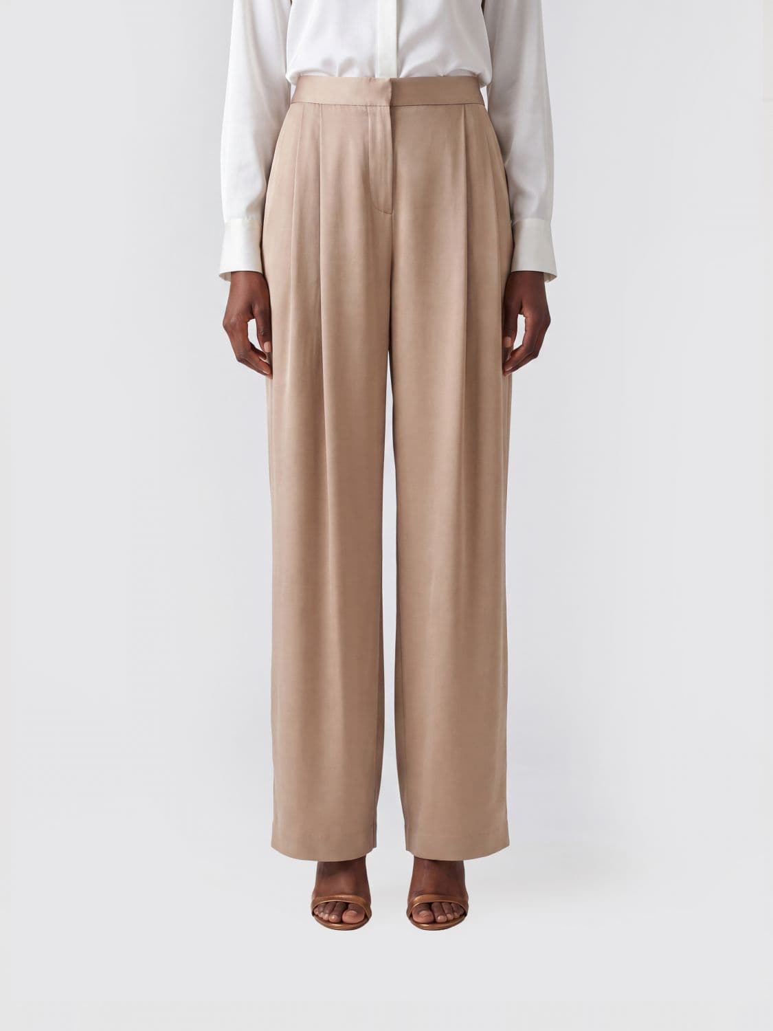 Tom Ford High-Waisted Wide-Leg Silk Palazzo Trousers