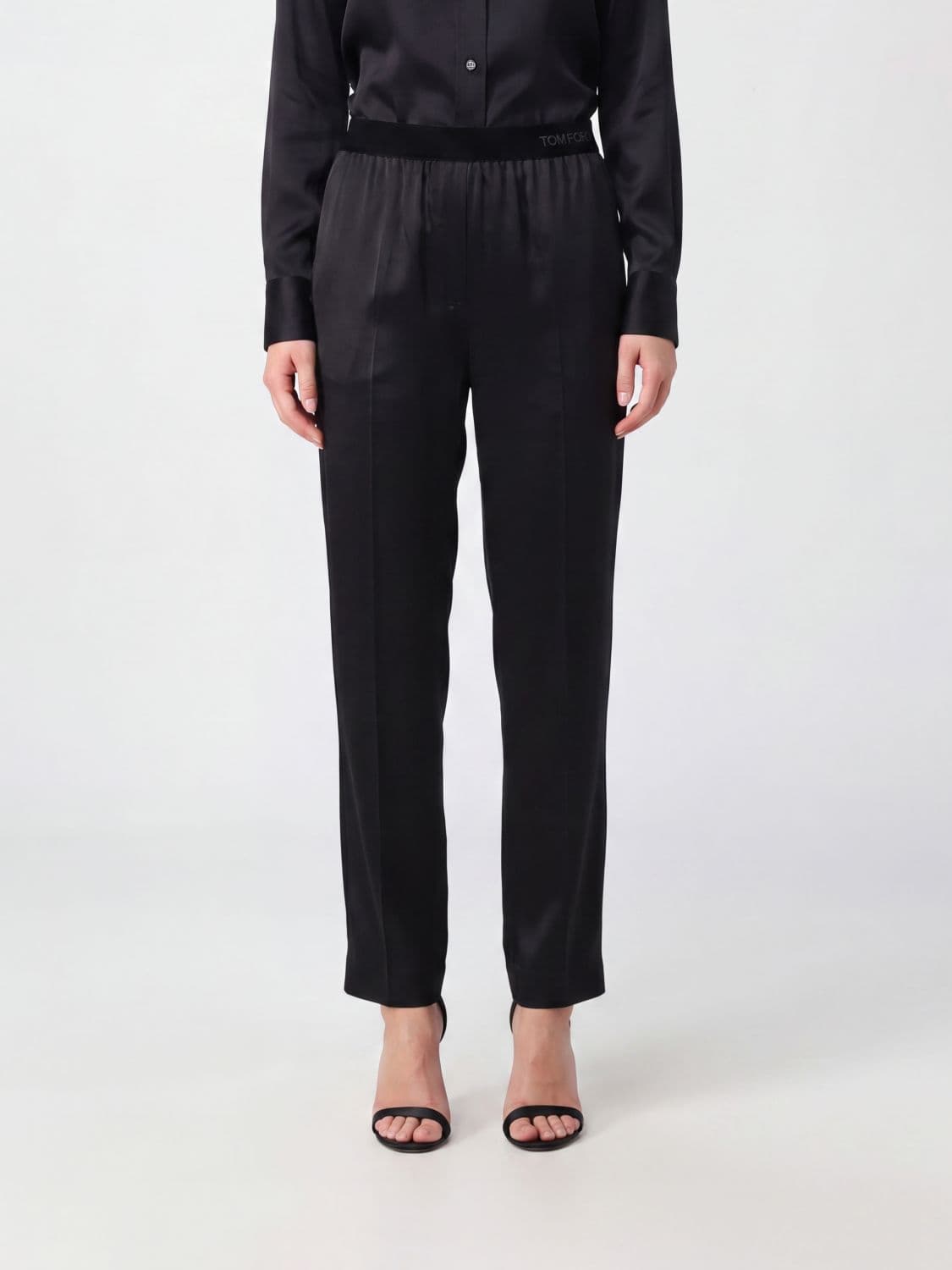 Tom Ford Slim Fit Silk Trousers with Logo Waistband