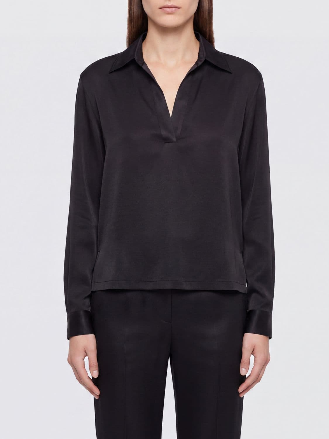 Tom Ford V-Neck Silk Blouse with Long Dropped-Shoulder Sleeves