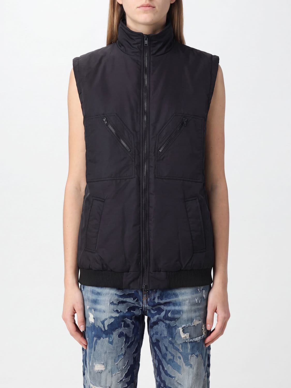 Mm6 Maison Margiela Technical Nylon Gilet with High Neck and Zip Closure
