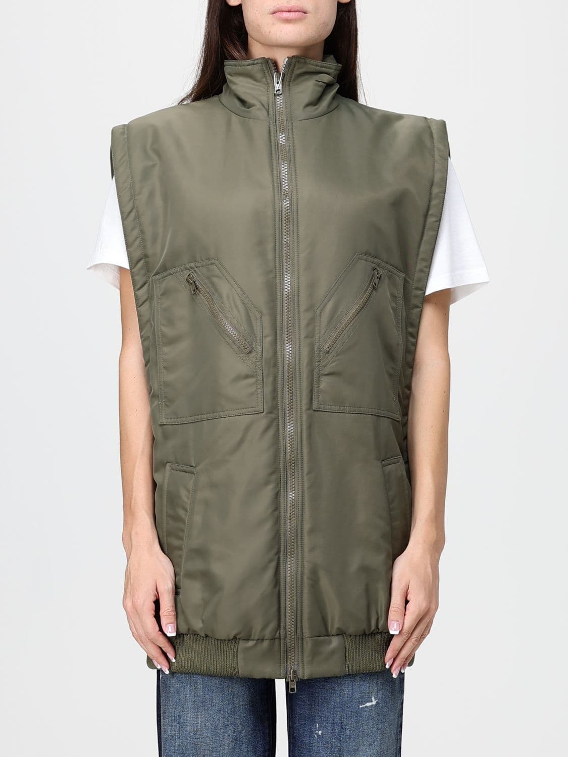 Mm6 Maison Margiela Technical Nylon Gilet with High Neck and Zip Closure