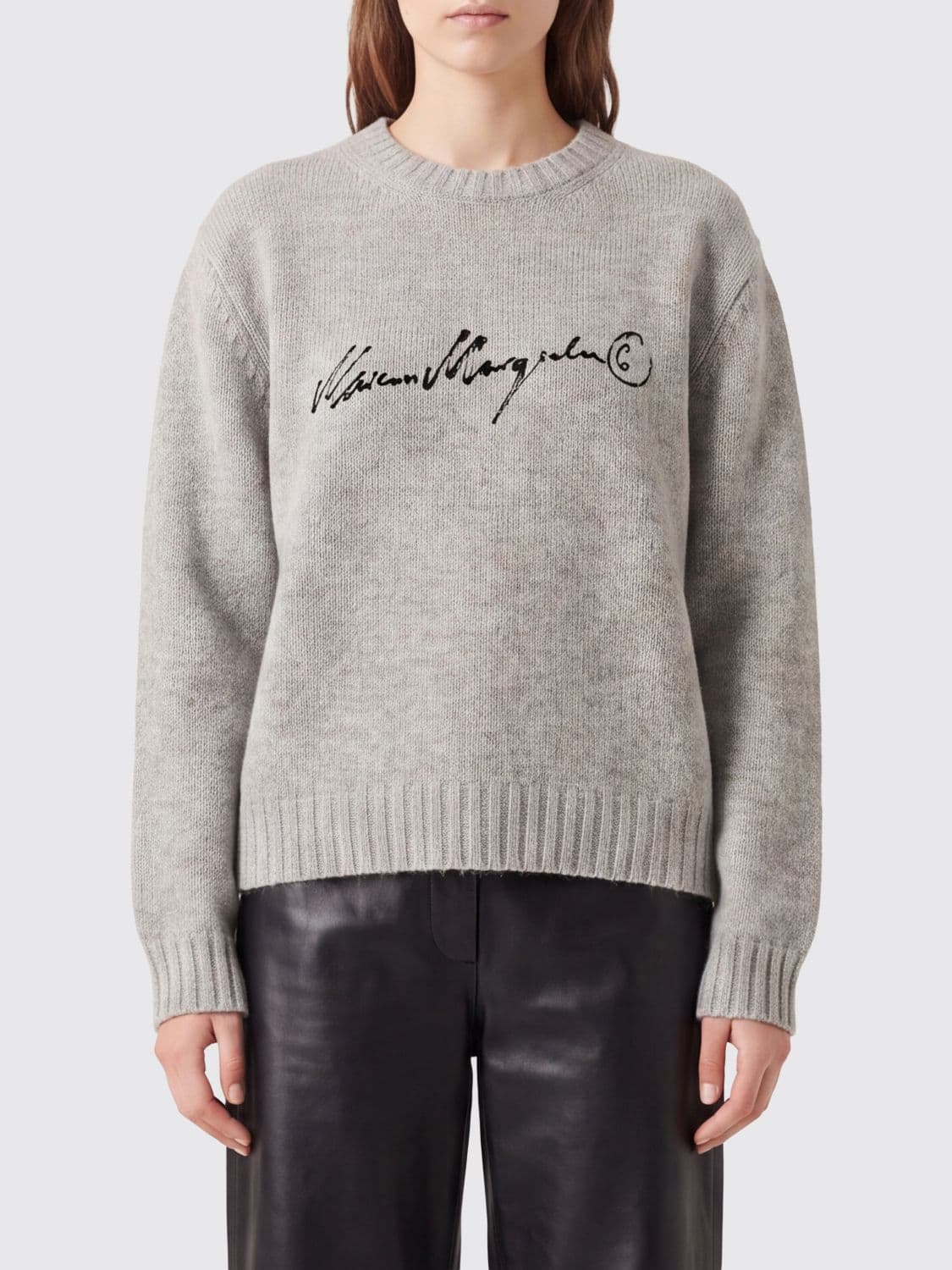 Mm6 Maison Margiela Relaxed Fit Wool Blend Crewneck Jumper with Jacquard Logo