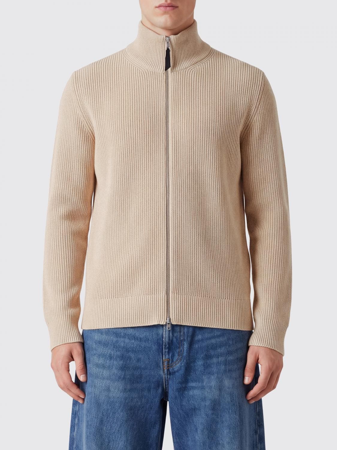 Maison Margiela Wool Cardigan with French Collar and Two-Way Zip