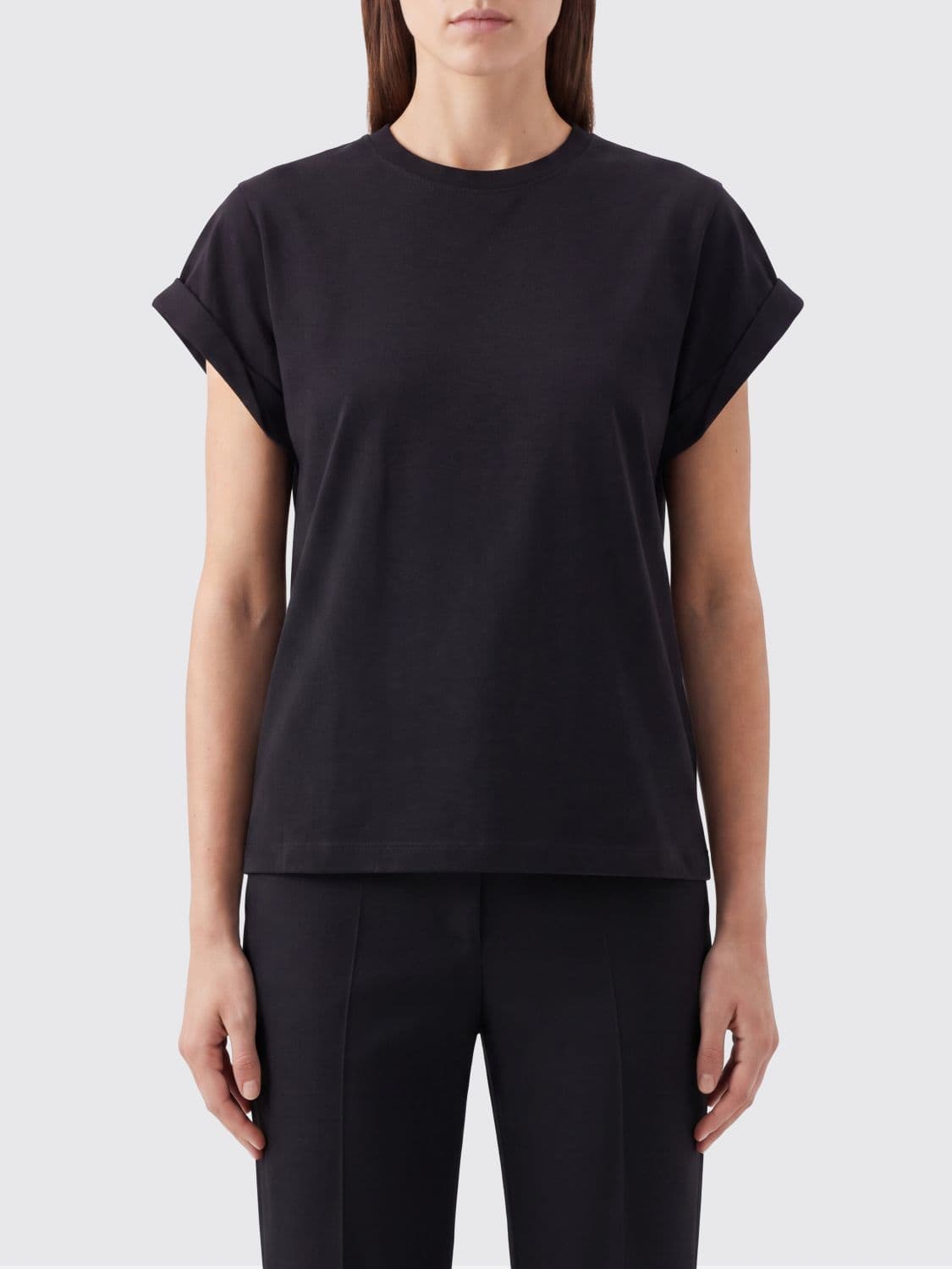Victoria Victoria Beckham Cotton Crewneck T-shirt with Short Sleeves and Dropped Shoulders