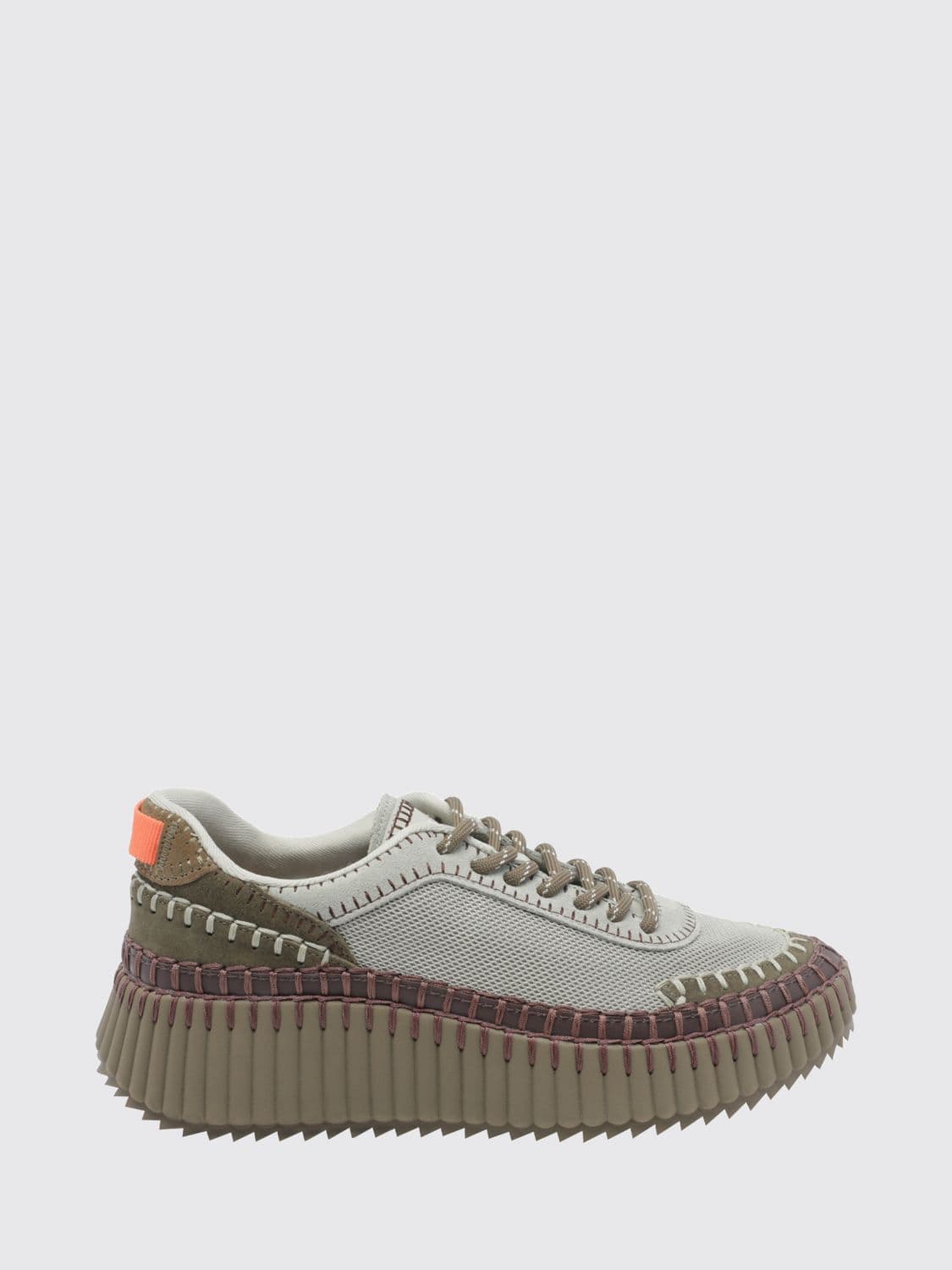 Chloé Nama Low Top Platform Sneakers in Suede and Mesh with Contrast Stitching