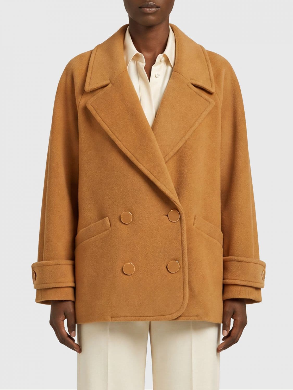 Chloé Double-Breasted Merino Wool Peacoat with Cuff Straps