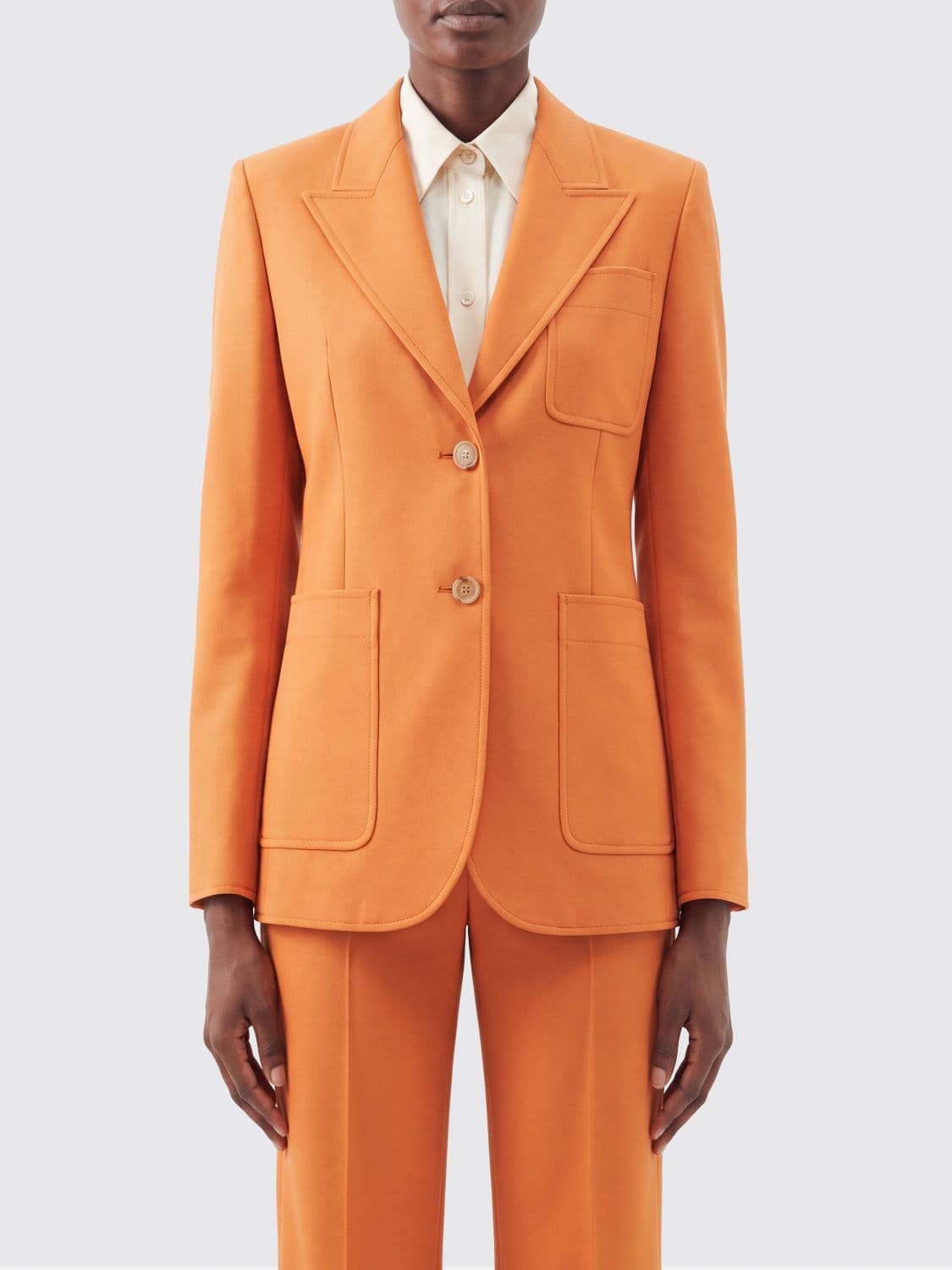 Chloé Single-Breasted Slim Fit Merino Wool Blazer with Peak Lapels