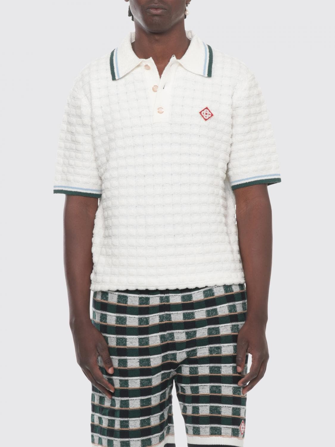 Casablanca Short-Sleeved Knitted Wool Polo Shirt with Embroidered Logo