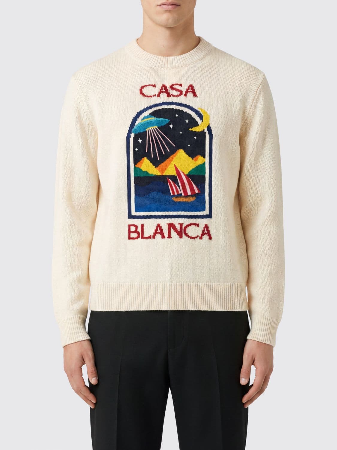 Casablanca Crewneck Jumper in Pure Wool with Jacquard Graphic Logo