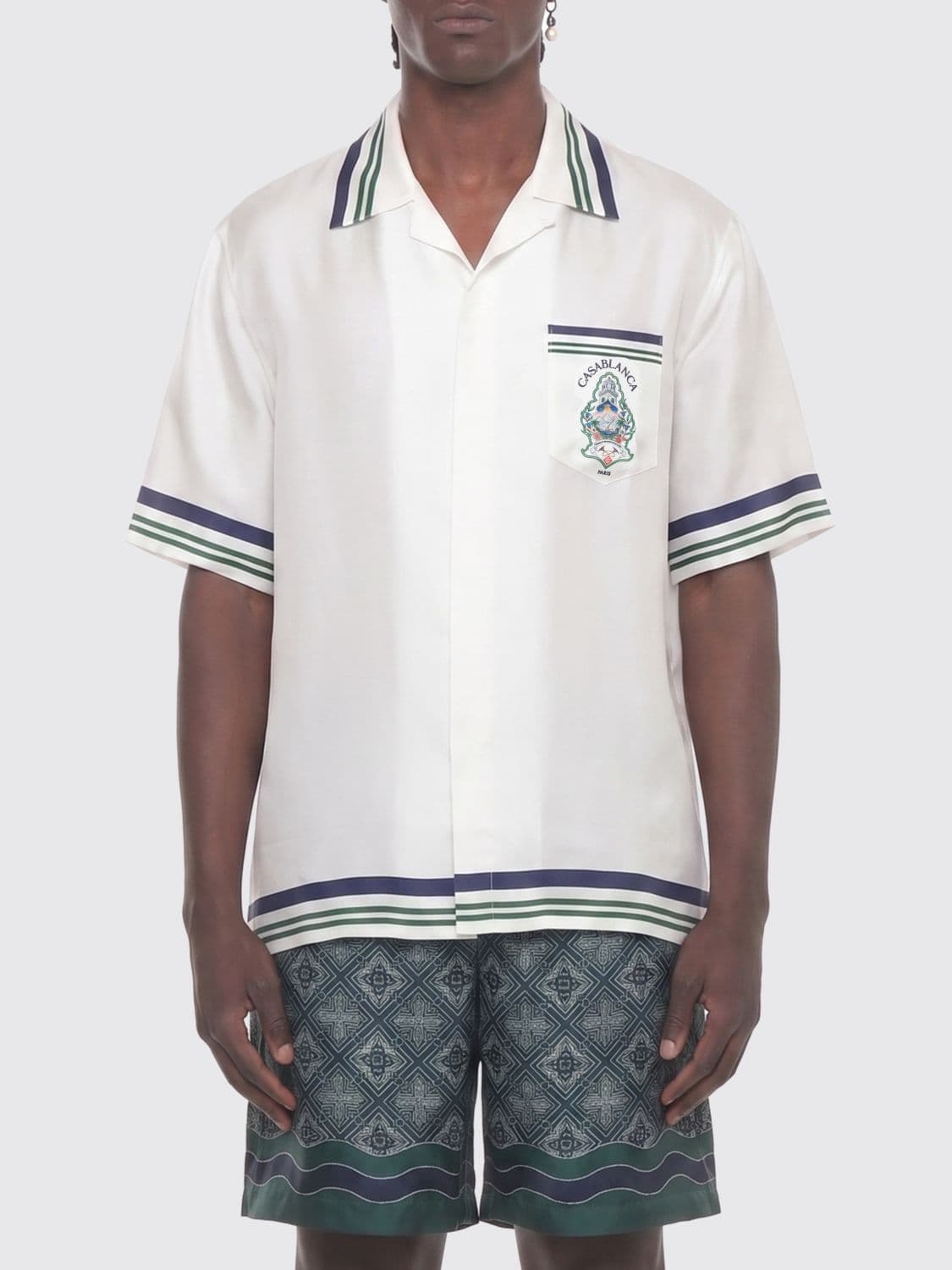 Casablanca Short-Sleeved Graphic Print Silk Shirt with Cuban Collar