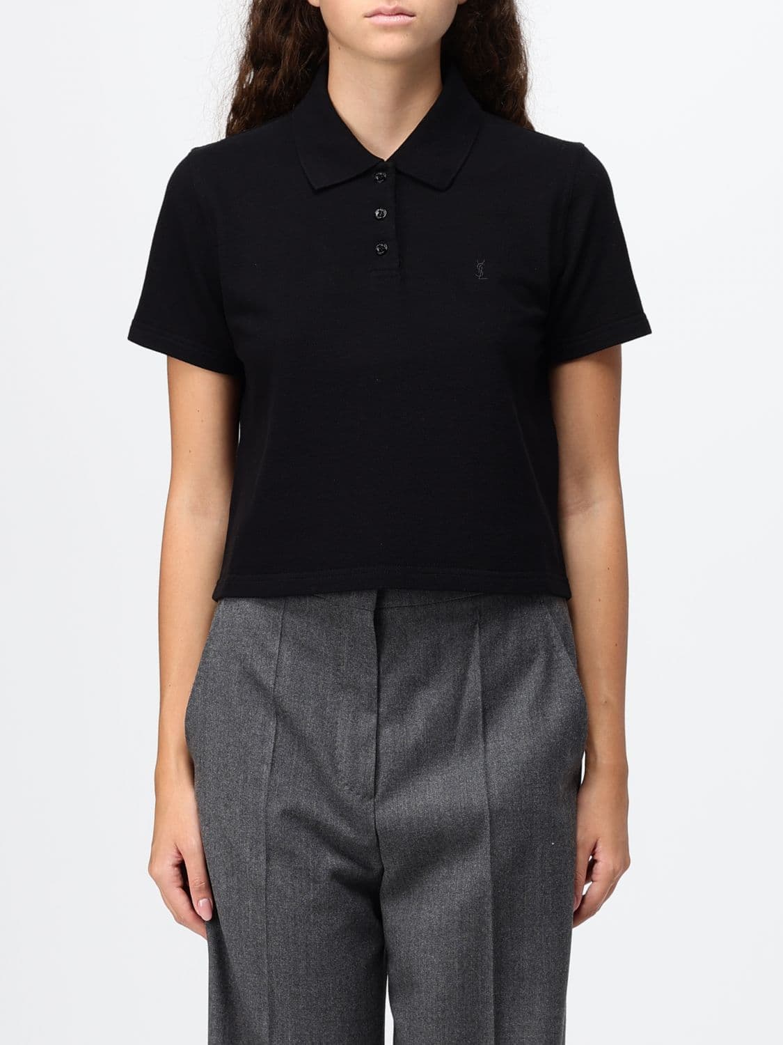 Saint Laurent Cotton Polo Shirt with Embroidered YSL Monogram