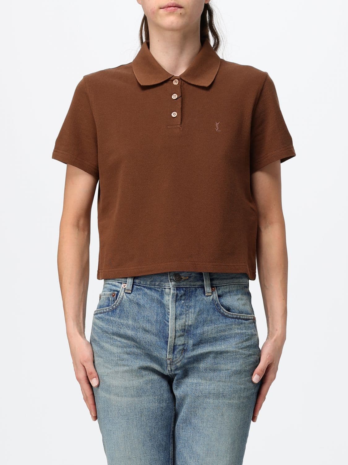 Saint Laurent Cotton Polo Shirt with Embroidered YSL Monogram