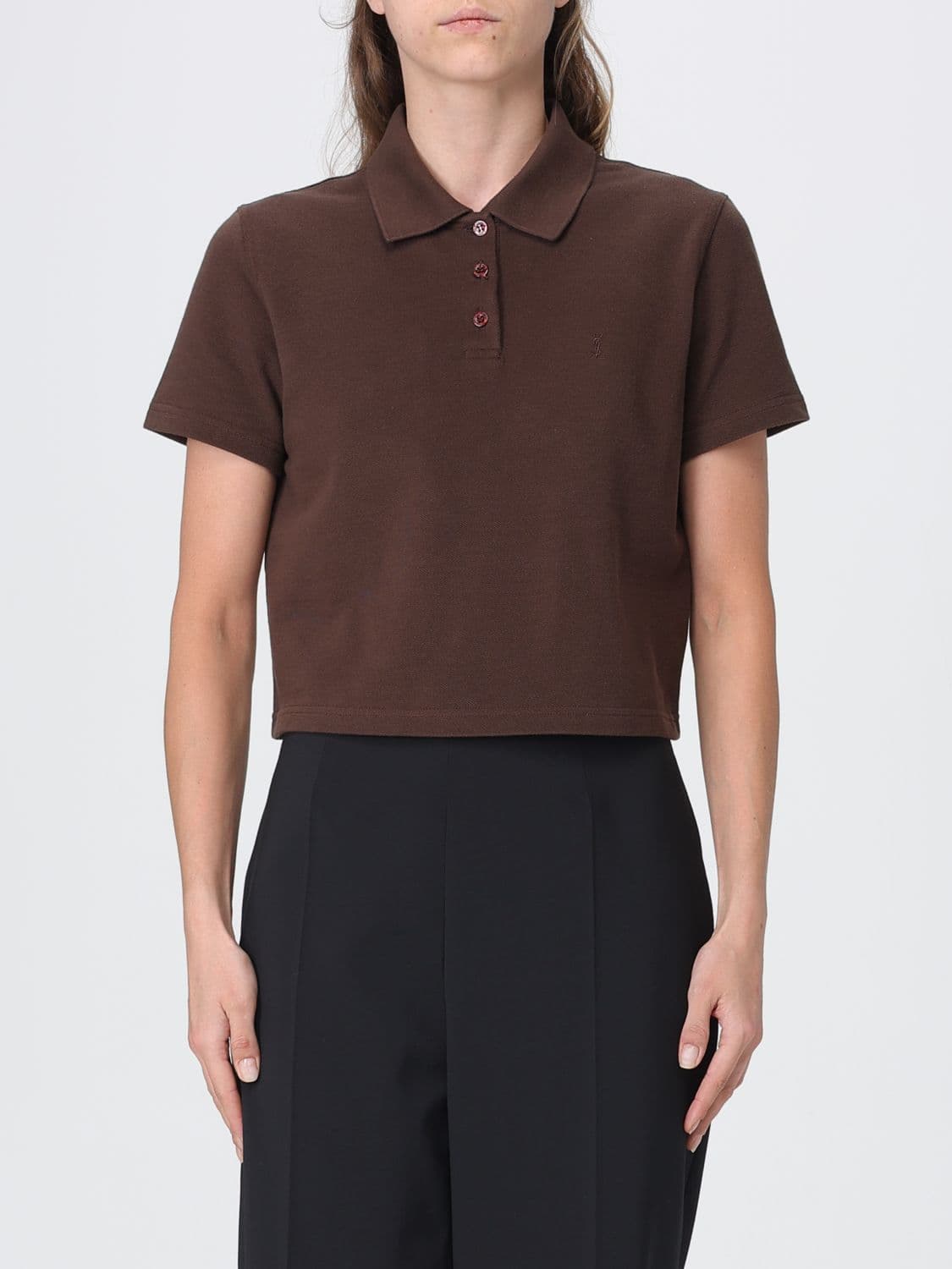 Saint Laurent Cotton Polo Shirt with Embroidered YSL Monogram
