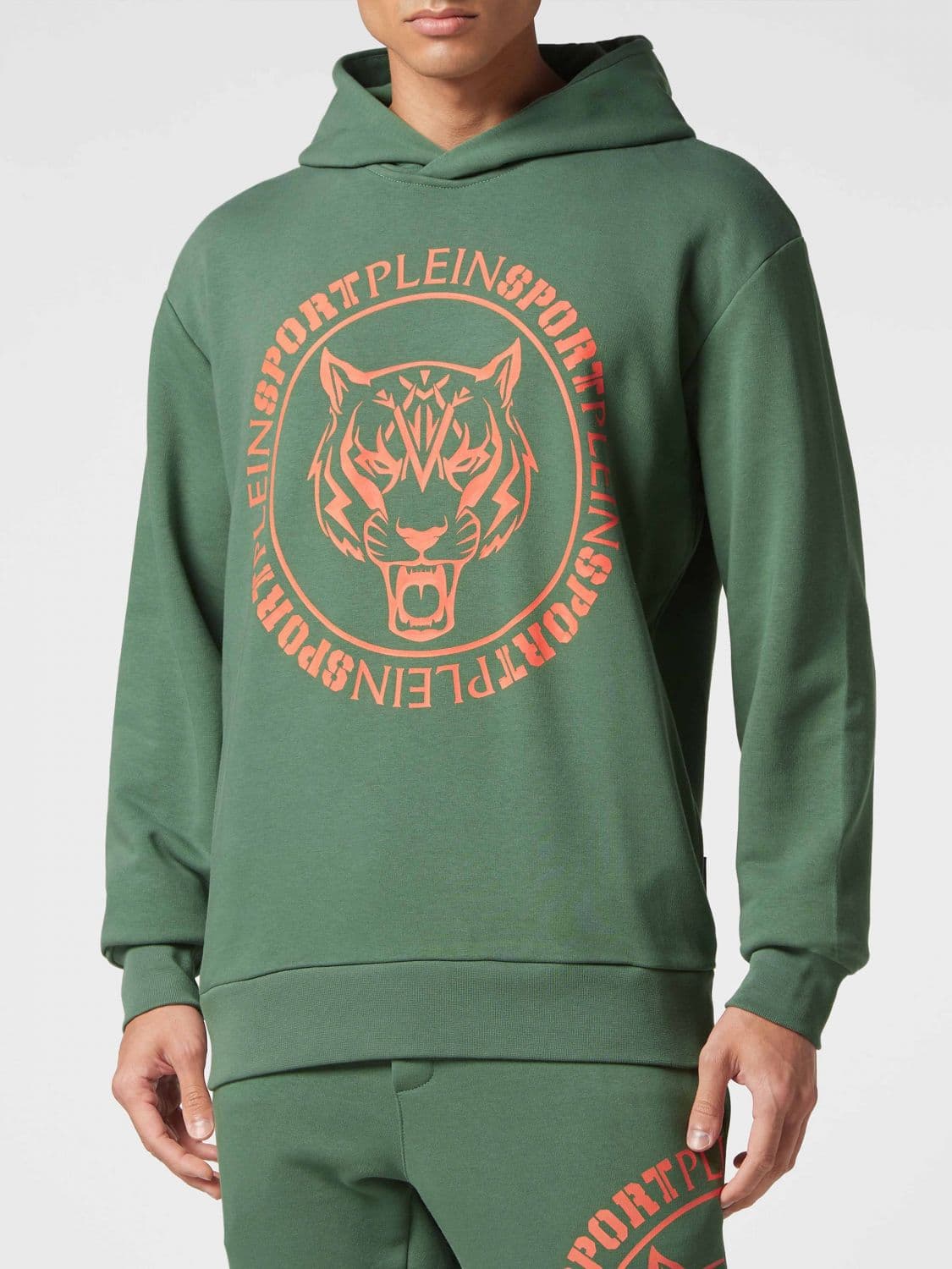 Plein Sport Graphic Print Hooded Sweatshirt in Jersey with Dropped Shoulders
