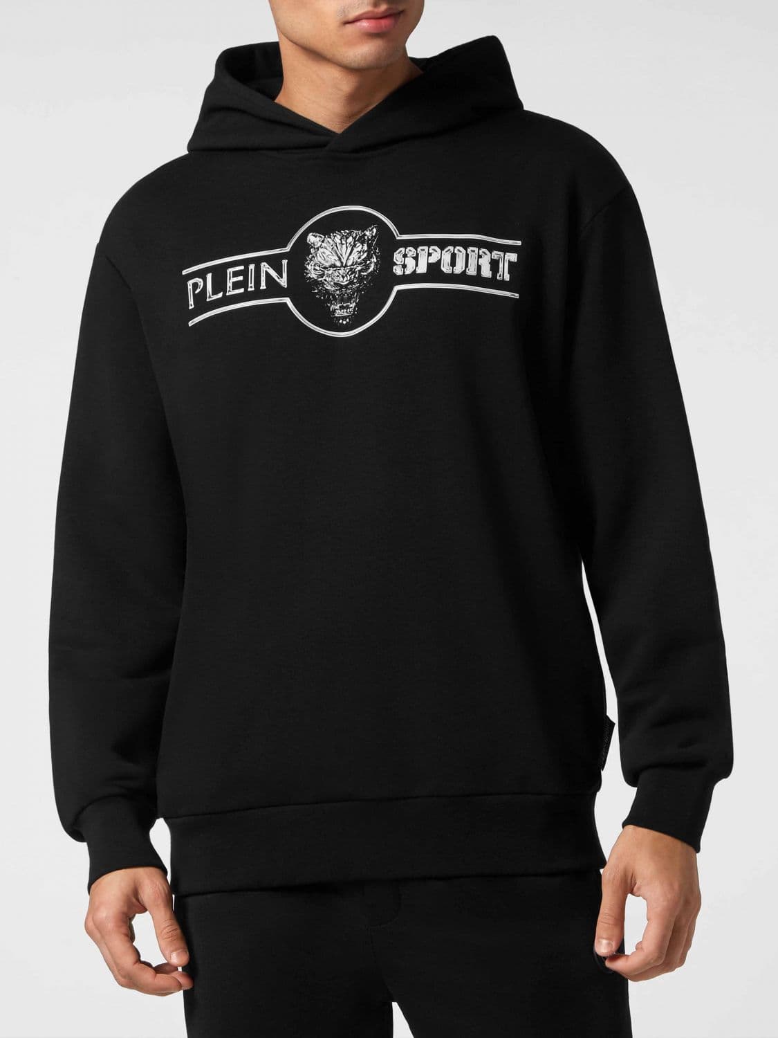 Plein Sport Graphic Print Jersey Hoodie with Dropped Shoulders and Contrast Logo