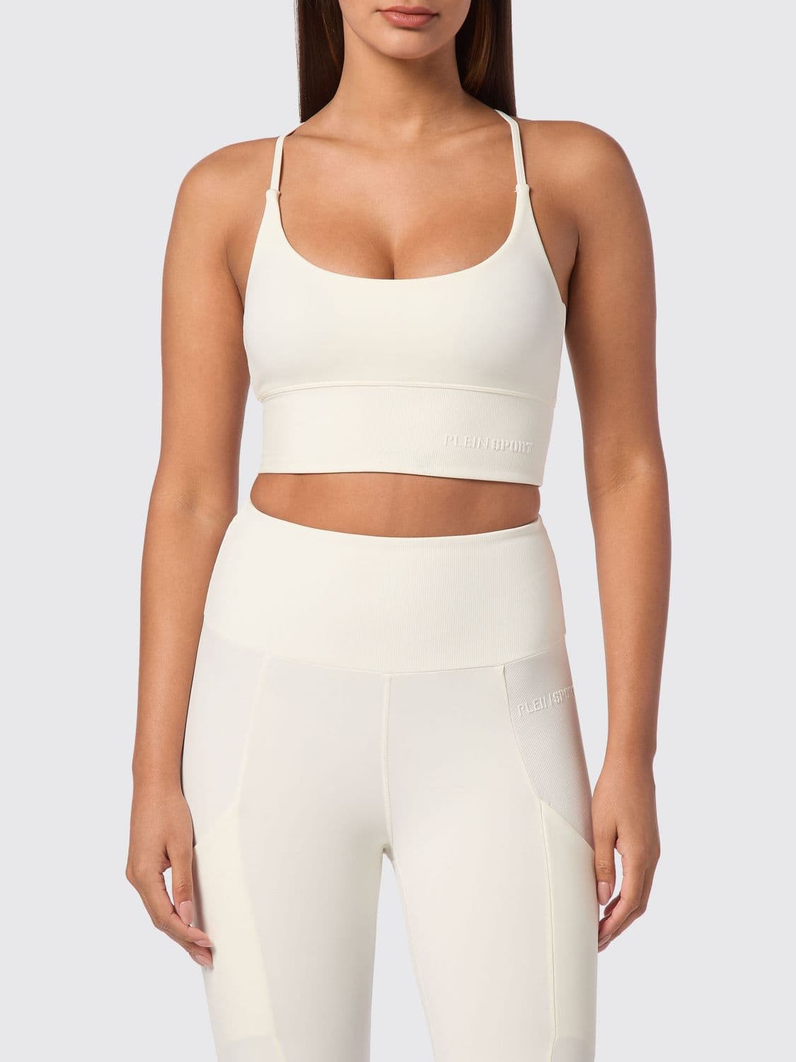 Plein Sport Cropped Sports Bralette Top with Criss-Cross Straps