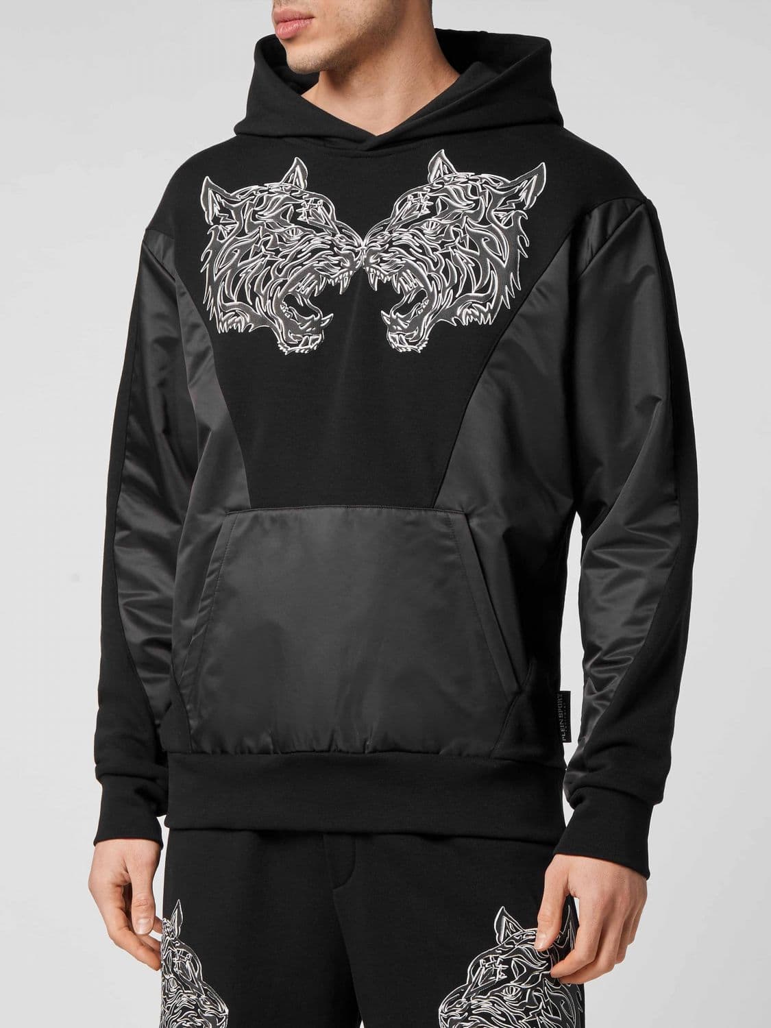 Plein Sport Graphic Print Technical Fabric Hoodie with Kangaroo Pocket