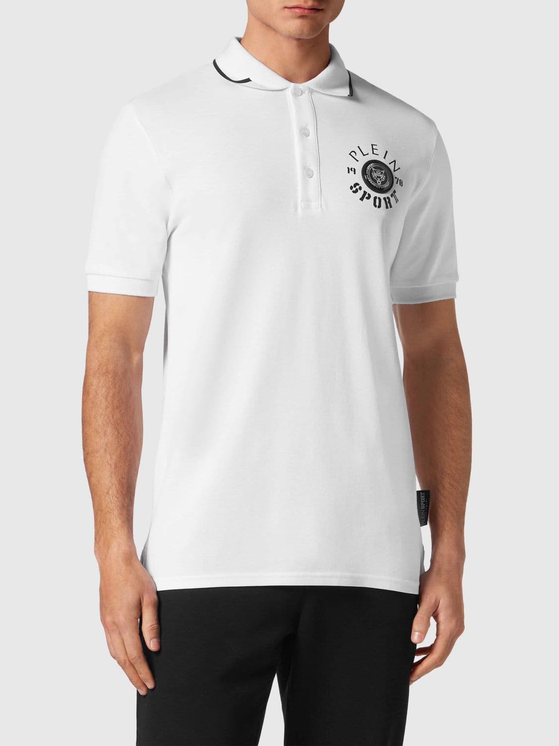 Plein Sport Short-Sleeve Cotton Polo Shirt with Classic Collar and Contrast Logo