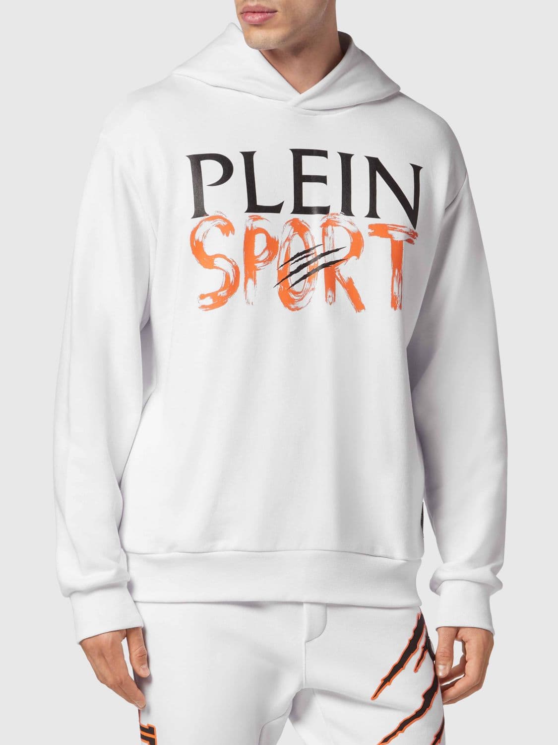 Plein Sport Cotton Hoodie with Contrast Logo and America Pockets