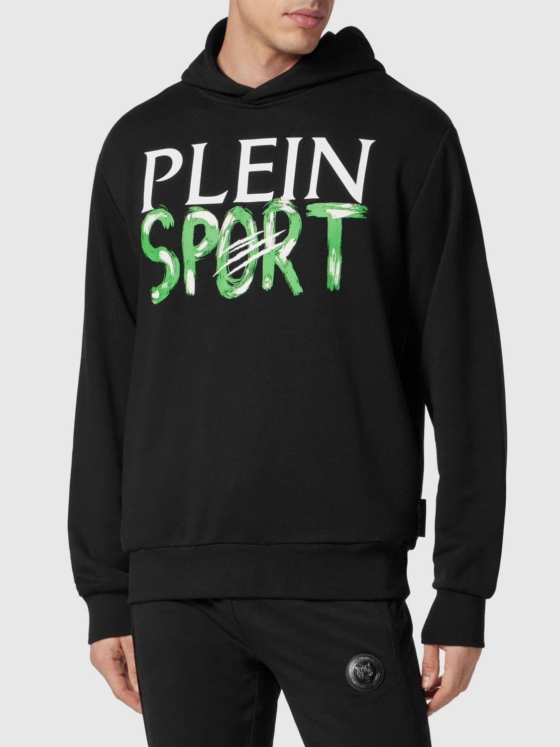 Plein Sport Cotton Hoodie with Contrast Logo and America Pockets
