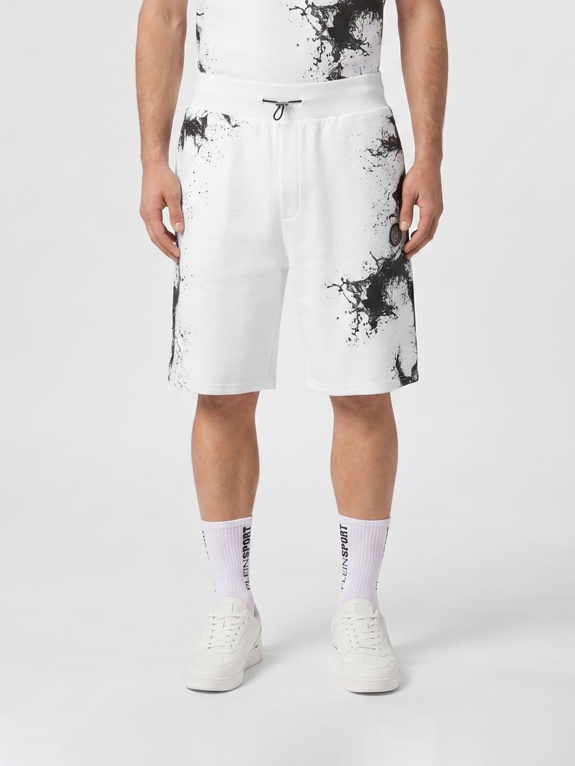 Plein Sport Abstract Print Jogging Shorts in Jersey with High Waist