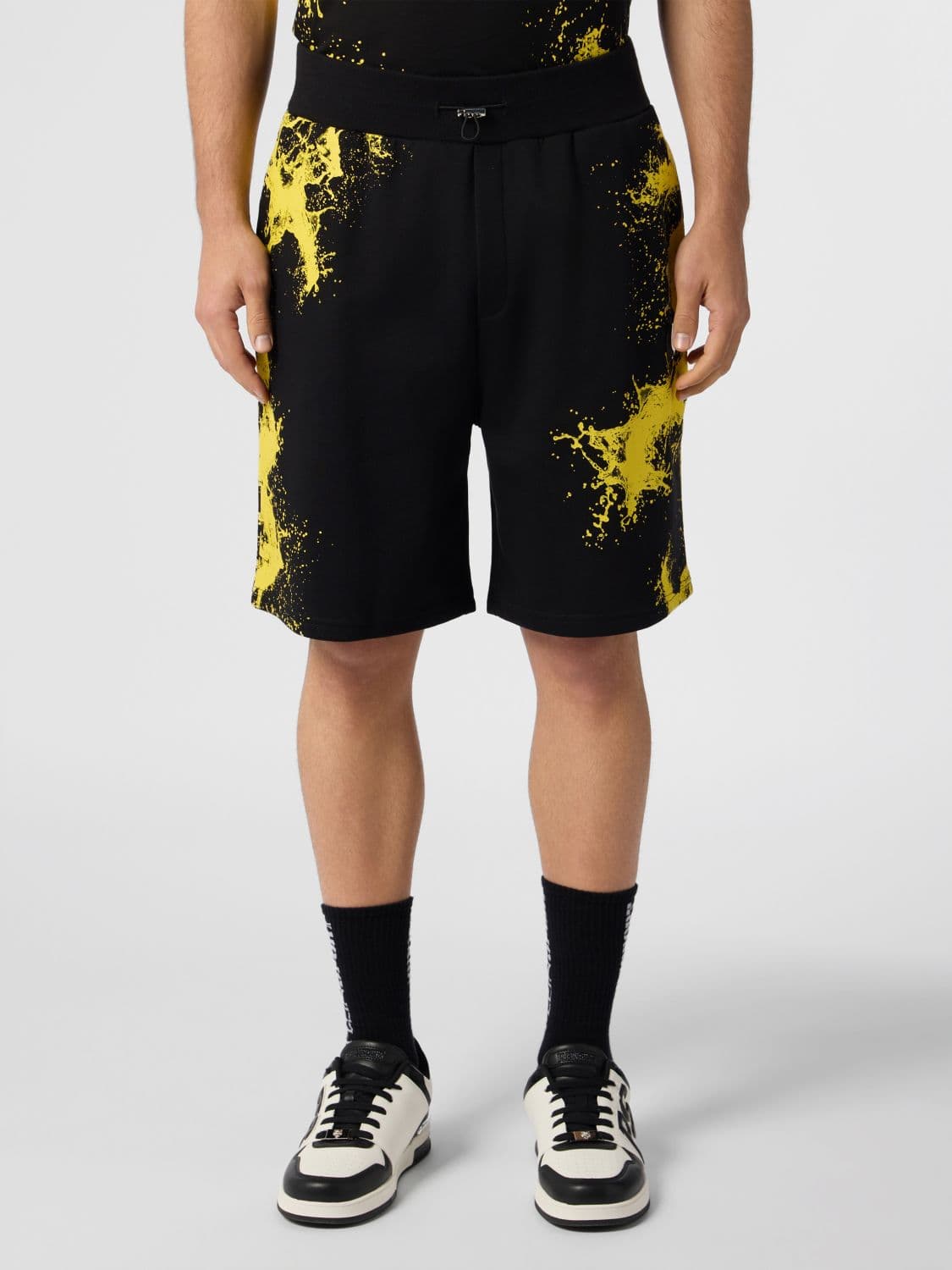 Plein Sport Abstract Print Jogging Shorts in Jersey with High Waist