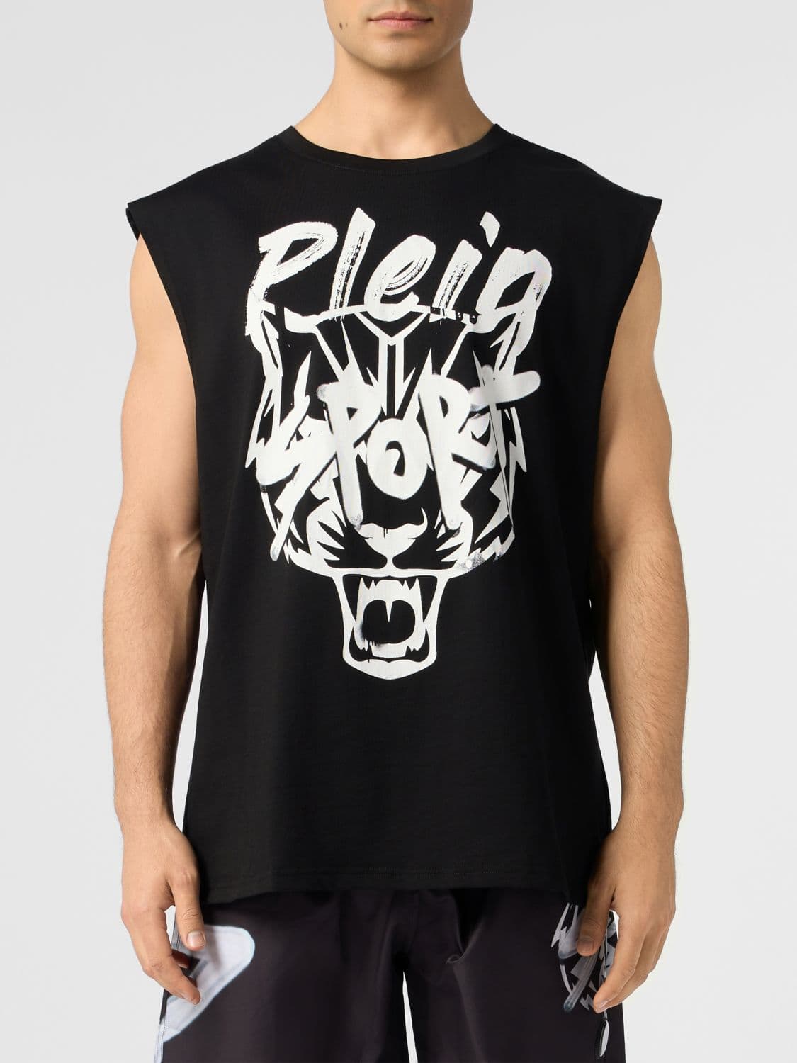 Plein Sport Cotton Tank Top with Contrasting Graphic Logo Print