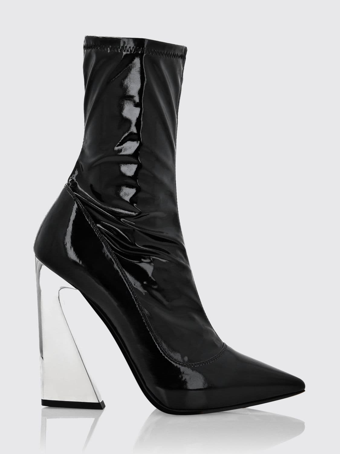 Philipp Plein Almond-Toe Ankle Boots in Patent-Effect Stretch Fabric with High Heels
