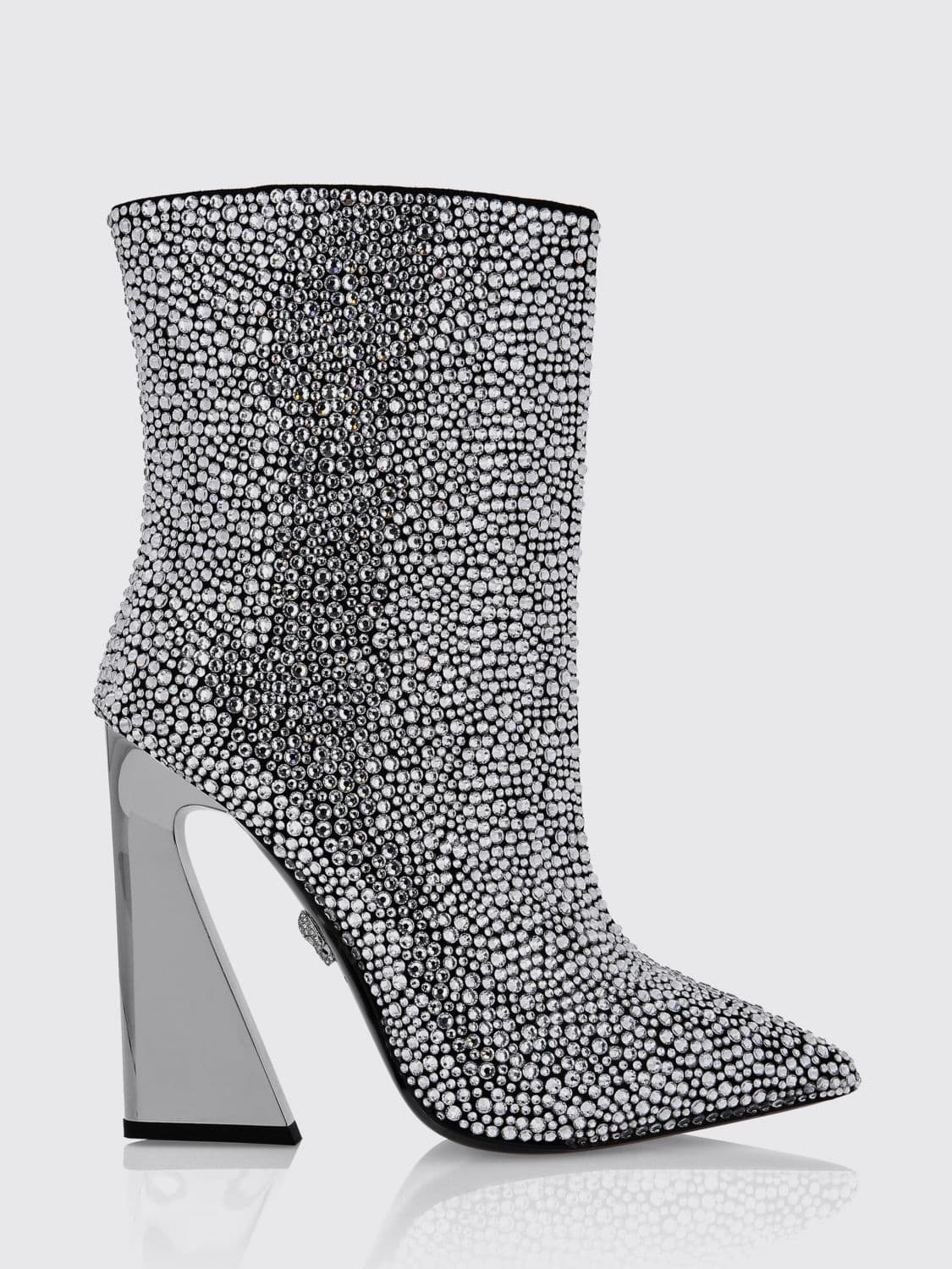 Philipp Plein Almond-Toe Leather Ankle Boots with Swarovski Crystals and High Heels